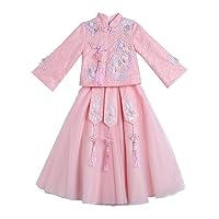 Girls' Hanfu Suits,New Children's Pendant Tang Suits,Chinese Style Super Fairy Long-Sleeved Lace Embroidered Dresses.