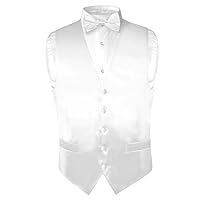 Biagio Men's SILK Dress Vest & Bow Tie Solid WHITE Color BowTie Set