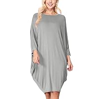 Women's A-Line Short Sleeve Loose Fit Jersey Knit Solid Midi Maternity Dress S-3XL