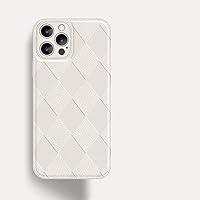 Luxury Embossed Lingge Soft Leather Protection Case for iPhone 13 12 11 Pro Max Mini XS Max X XR 7 8 Plus Full Back Cover,White,for iPhone 12 Mini