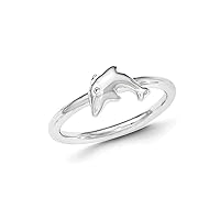 Solid Polished 925 Sterling SilverCZ Cubic Zirconia Simulated Diamond Dolphin Ring Jewelry for Women - Ring Size Options: 6 7 8