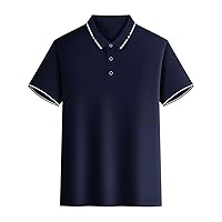 Mens Business Casual Polo Shirts Summer Short Sleeve Slim Fit Button Up Collared Work Golf Shirts Daily Wear T Shirts