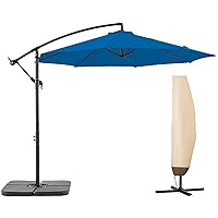 BLUU BANYAN 10 FT Patio Offset Umbrella Cantilever Hanging Umbrellas, 24 Month Fade Resistance & Water-repellent UV Protection, Crank & Cross Base (Royal Blue, 10 FT WITH 600D COVER)