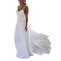 Spaghetti Straps Applique Bridal Gowns Long Chiffon Beach Wedding Dress