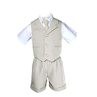 Light Khaki Boy Infant Baby Formal Eton 4 pc Vest Shorts Suit Size S-4T