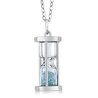 Gem Stone King 925 Sterling Silver Hourglass Pendant Necklace For Women Filled with Diamond and Gemstone Dust with 18 Inch Silver Chain