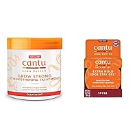 Cantu Grow Strong Strengthening Treatment 6 oz & Extra Hold Edge Stay Gel 2.25 oz