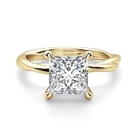 Moissanite Engagement Ring, 1.0ct Princess Cut, Sweeping Vine Halo Design, 14k Gold