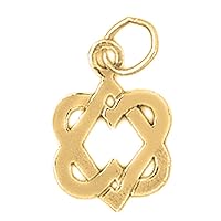14K Yellow Gold Star of David in Shape of Hearts Pendant