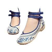 Handmade Women Ballerinas Dancing Shoes Chinese Flower Embroidery Soft Casual Shoes Cloth Walking Flats Blue 5