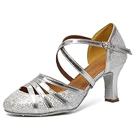HIPPOSEUS Women's Latin Dance Shoes Closed Toe Sparkle Ballroom Salsa Tango Dance Performance Shoes