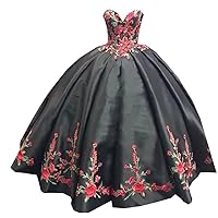 Mollybridal Red Flowers Embroidery Sweetheart Satin A line Prom Quinceanera Dresses Mexican Theme Corset 2024