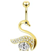 Gold Plated Clear Gems Fancy Swan Sterling Silver Belly Ring