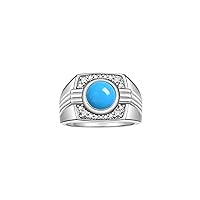 Rylos Mens Rings Sterling Silver Designer Classic Round Gemstone and Diamond Ring Color Stone Birthstone men's rings, available sizes 8-13