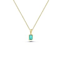 14K Real Gold Emerald Pendant, Minimalist Gold Baguette Emerald Necklace, Dainty initial Baguette Pendant, Christmas Gift