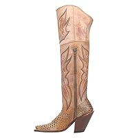 Dan Post Boots Womens Aretha Embroidery Python Print Snip Toe Casual Boots Over the Knee Low Heel 1-2