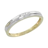Genuine 10k Yellow Gold Diamond Trio Wedding Sets for Him 4mm and Her Side Groove 3mm 3-piece 0.10 cttw Brilliant Cut sizes 5-14
