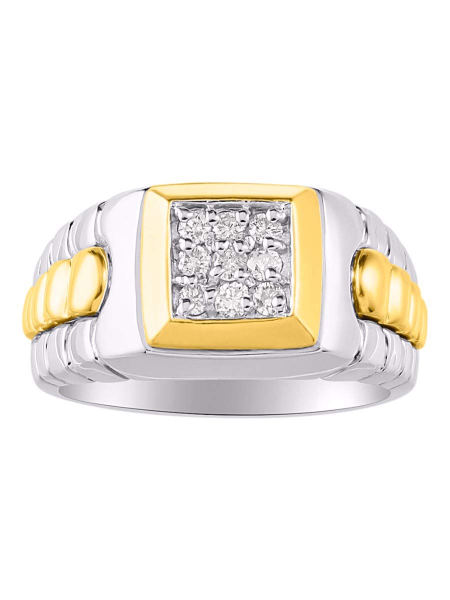 Rylos Mens Two Tone Diamond Role X Designer Style Ring 14K White Gold