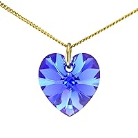 Lua Joia Tiny Heart Necklace Birthstone Pendant Birth Month Austrian Crystal & Long Gold Chain - Anti Tarnish Jewelry Gift for Wife, Birthday, Daughter, Mother’s Day & Anniversary