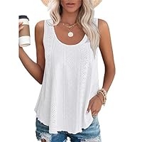 Womens Tank Tops Eyelet Embroidery Scoop Neck Sleeveless Shirts for Casual Loose Fit Basic 2024 Summer Tops