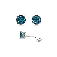 June Birthstone - Lab Created Round Alexandrite Scroll Stud Earrings in 14K White Gold Available in 4MM-8MM