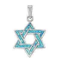 13843 Blue Opal Star Of David .925 Sterling Silver Pendant
