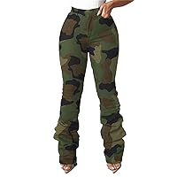 Lucuna Women's Camo Pants Flare Jeans High Waisted Y2K Camouflage Army Fatigue Ripped Bell Bottom Denim Pants