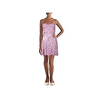 B Darlin Womens Purple Stretch Sequined Zippered Lined Spaghetti Strap Cowl Neck Short Party Fit + Flare Dress Juniors 9