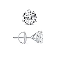 2 Ct Round 3 Prong Earrings Studs Screw Back 14K White Gold Simulate Diamond 925 Sterling Silver, 7.00