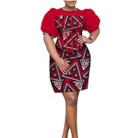 African Dresses for Lady Short Puff Sleeve Ankara Patchwork Knee-Length Dress