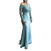 Plus Size Green Illusion Long Sleeves Off Shoulder Lace Mother of The Bride Dresses Formal Party Evening Gowns