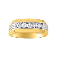 Rylos Mens 5 Stone Diamond Wedding Band with Comfort Fit 14K Yellow or 14K White Gold