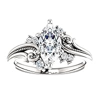 1.45 Carat Marquise Moissanite Engagement Ring Wedding Eternity Band Vintage Solitaire Halo Setting Silver Jewelry Anniversary Promise Vintage Ring Gift for Her