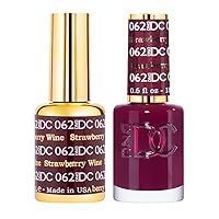 DC Duo Gel & Matching Lacquer Polish Set Soak off Gel NAIL All In One Daisy Top Coat for Nails (with bonus side Glitter) Made in USA (62 Strawberry Wine)