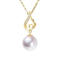 14k Gold Diamond Wing Pearl Pendant Necklace for Women, Present for Wife/Girlfriend, Fine Jewelry for Her, 18 Inch Gold Chain
