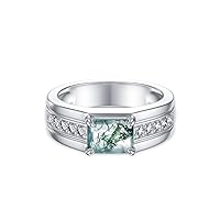 10K 14K 18K Gold 2 Carat Mens Gemstone Rings with Side Moissanite Emerald Cut Gemstone Engagement Rings For Men/Father/Husband