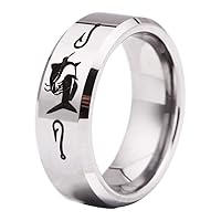 Cat Fish Silver Tone Tungsten Ring, Mens Tungsten Ring, Mens Wedding Band, Tungsten Band, Custom Engraved Ring, Men's Promise Ring, Catfish Ring