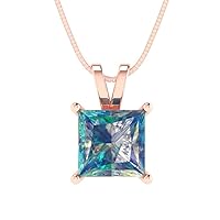 Clara Pucci 2.0 ct Princess Cut Designer Blue Moissanite Ideal Solitaire Pendant Necklace With 18