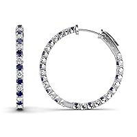 Blue Sapphire & Natural Diamond Inside-Out Hoop Earrings 1.35 ctw 14K White Gold