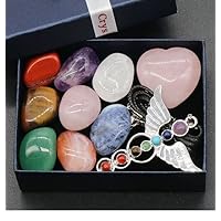 Vuslo Seven Chakra Natural Stone Beads Yoga Healing Energy Generator Pendant Necklace Spiritual 30mm Rose Quartzs Heart Pendulum Box - (Color: Chakra)