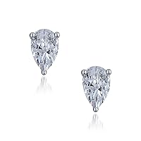 1 Ct Pear Cut Cubic Zirconia 14k White Gold Over 925 Sterling Silver Solitaire Stud Earrings