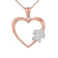 HONU HAWAIIAN TURTLE HEART PENDANT NECKLACE IN TWO-TONE ROSE GOLD - Gold Purity:: 10K, Pendant/Necklace Option: Pendant With 22