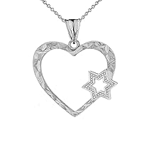 STAR OF DAVID HEART PENDANT NECKLACE IN STERLING SILVER - Pendant/Necklace Option: Pendant Only