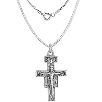 Sterling Silver San Damiano Crucifix Necklace Oxidized finish Antique Finish 1 1/4 inch