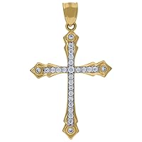 10k Gold Two tone CZ Cubic Zirconia Simulated Diamond Mens Cross Height 42.3mm X Width 25.1mm Religious Charm Pendant Necklace Jewelry for Men