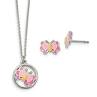 925 Sterling Silver Polished Enameled Butterfly Angel Wings Earrings and Necklace Set Jewelry Gifts for Women
