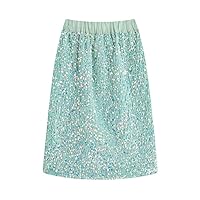 LittleSpring Girl Sparkly Sequins Midi Skirt Elastic Waist 3-12 Years