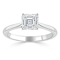 10/14/18K Gold Engagement 1ct Moissanite Asscher Cut Ring, Solitaire Halo Wedding Ring for Promise Name Engraving