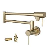 Lordear Gold Pot Filler Faucet Commercial Wall Mount Stove Kitchen Faucet,Stainless Steel Pot Filler Folding Faucet Over Stove,Kitchen Pot Faucet with Double Joint Swing Arms