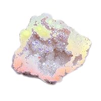 Angel Aura Quartz Geode,Titanium Bonded High Energy Crystal, Rainbow Titanium Coated Quartz Specimen, White Geode Rainbow Crystal Cluster Natural Crystals and Healing Stones Decor